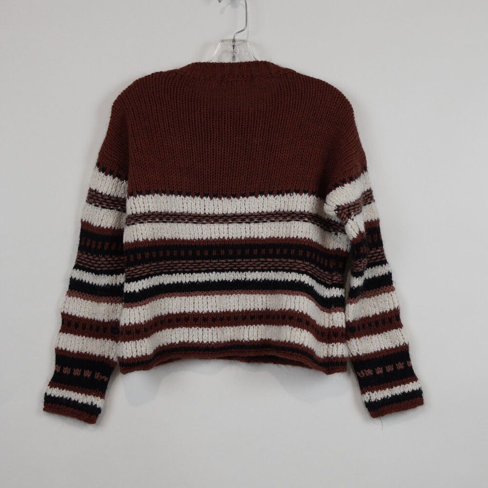 Anthropologie Elsamanda Alpaca Wool Sweater M Brown Ivory Stripe Chunky Cropped - Picture 3 of 8